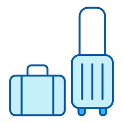 Obraz premium Trunk on wheels with a trolley and a suitcase for things, travel - icon, illustration on white background, similar style