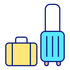 Obraz premium Trunk on wheels with a trolley and a suitcase for things, travel - icon, illustration on white background, color style