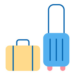 Obraz premium Trunk on wheels with a trolley and a suitcase for things, travel - icon, illustration on white background, flat color style