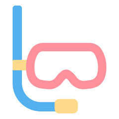 Diving mask and breathing snorkel - icon, illustration on white background, flat color style