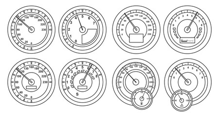 Speed of car vector outline set icon. Isolated outline set icon speedometer. Vector illustration auto meter on white background .