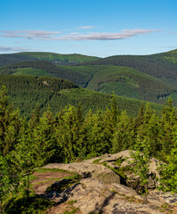 Petrovy kameny and Vysoka hole from Zarovy vrch hill in Jeseniky mountains in Czech republic