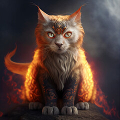 Obraz premium Mixed Cat-Dragon-Hybrid Viking Style