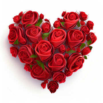 Valentines Day Heart Made of Red Roses Isolated on White Background. Generating Ai. Illustration.