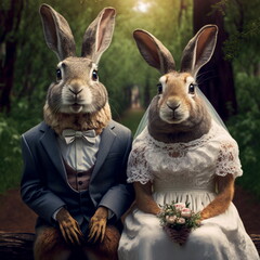 Fototapeta premium Two rabbits got married. Generative AI.