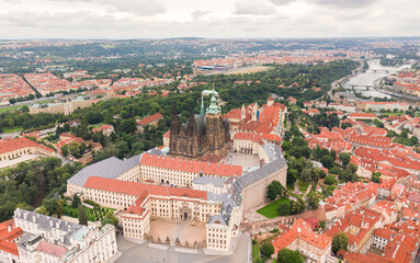Prague Old Town with St. Vitus Cathedral and Prague castle complex with buildings revealing...