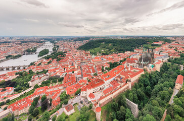 Obraz premium Prague Old Town with St. Vitus Cathedral and Prague castle complex with buildings revealing architecture from Roman style to Gothic 20th century. Prague, capital city of the Czech Republic