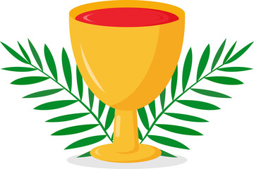 Christian greeting card or banner of the Holy Week before Easter. Maundy Thursday, Good Friday, Holy Saturday. Wine and palm branches on white background. Vector illustration