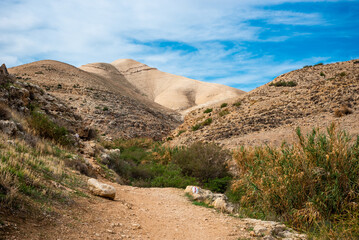 Prat River in Israel. Wadi Qelt valley in the West Bank, originating near Jerusalem and running...