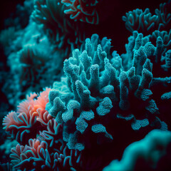 blue coral reef and coral in the deep sea, created with generative ai