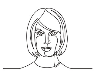 continuous line drawing vector illustration with FULLY EDITABLE STROKE of confident woman portrait