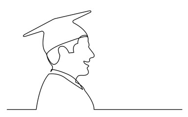continuous line drawing vector illustration with FULLY EDITABLE STROKE of happy college graduate