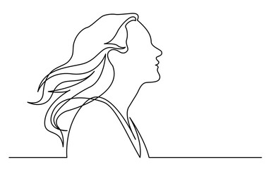 continuous line drawing vector illustration with FULLY EDITABLE STROKE of happy woman enjoying life