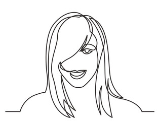 continuous line drawing vector illustration with FULLY EDITABLE STROKE of healthy beautiful young woman