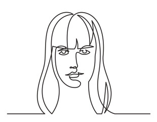 continuous line drawing vector illustration with FULLY EDITABLE STROKE of long hair woman
