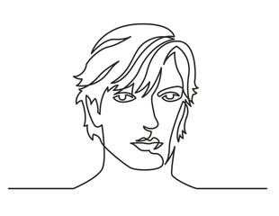 continuous line drawing vector illustration with FULLY EDITABLE STROKE of long haired man portrait