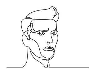 continuous line drawing vector illustration with FULLY EDITABLE STROKE of serious man portrait
