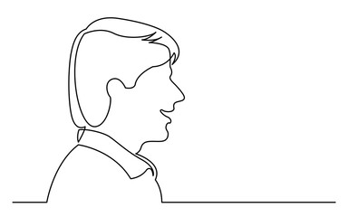 continuous line drawing vector illustration with FULLY EDITABLE STROKE of smiling young man