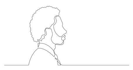 continuous line drawing vector illustration with FULLY EDITABLE STROKE of young black man with big curly hairstyle