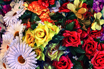 Illustration vintage background from a bouquet of different flow