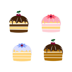 Four cakes on a white background.