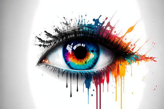 close-up human eyes painting, Generative AI