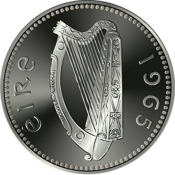 Irish money Pre-decimal Shilling coin with Celtic harp on obverse