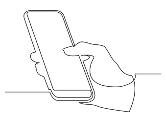 continuous line drawing vector illustration with FULLY EDITABLE STROKE of hand using modern mobile phone 2