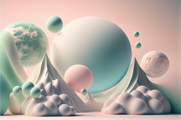 3D abstract background with geometrical shapes in pastel colours. Generative AI