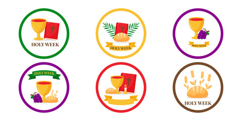 Fototapeta premium Set of Holy week round icons vector illustration graphic design. Holiday card design. Holiday background. Religious symbol. Holiday poster. Vector illustration