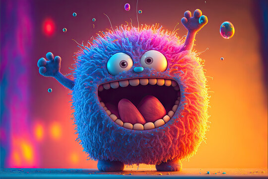Cute Trippy colours Fluffball Monster Mascotte | Generative AI