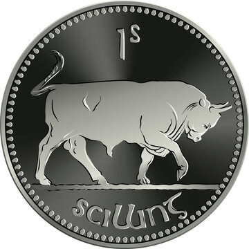 Irish money Pre-decimal Shilling coin with bull on reverse