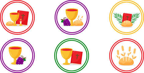 Set of Holy week round icons vector illustration graphic design. Holiday card design. Holiday background. Religious symbol. Holiday poster. Vector illustration