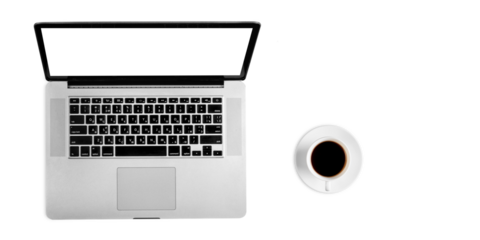 modern laptop computer  isolated on the yellow background