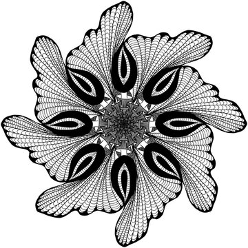 Coloring book page for adults. Mandala with vintage flowers pattern. Zendala. Zentagle.