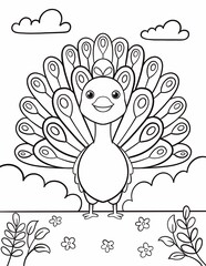 Coloring book Peacock for kids