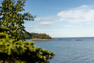 Lighthouse on Lake Superior with Forest