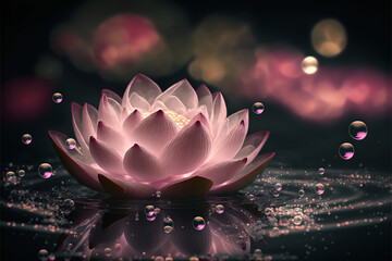 Pink lotus in water. AI generation