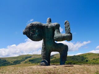 Famous Didgori battle monument with giant soldier sculptures. Georgia.