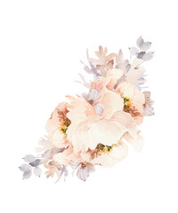Watercolor tender bouquet clipart. Digital wedding arrangement. Floral png illustration.