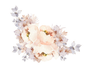 Watercolor tender bouquet clipart. Digital wedding arrangement. Floral png illustration.