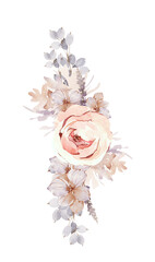 Watercolor tender bouquet clipart. Digital wedding arrangement. Floral png illustration.