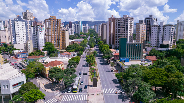 Aerial view of the central region of Belo Horizonte, Minas Gerais, Brazil. Commercial buildings on Avenida Afonso Pena