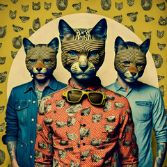 Abstract Funky Cats music band illustration, fashionable, retro pop and coroful pattern Generative AI