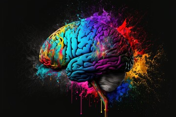 brain with computer with color splash abstract art