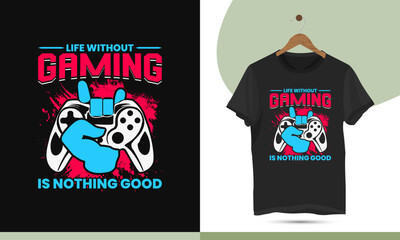 Gaming vector t-shirt design template with a gamepad, and controller. Video Games, mobile, and computer. Enjoy great gaming time with a grunge texture illustration shirt.