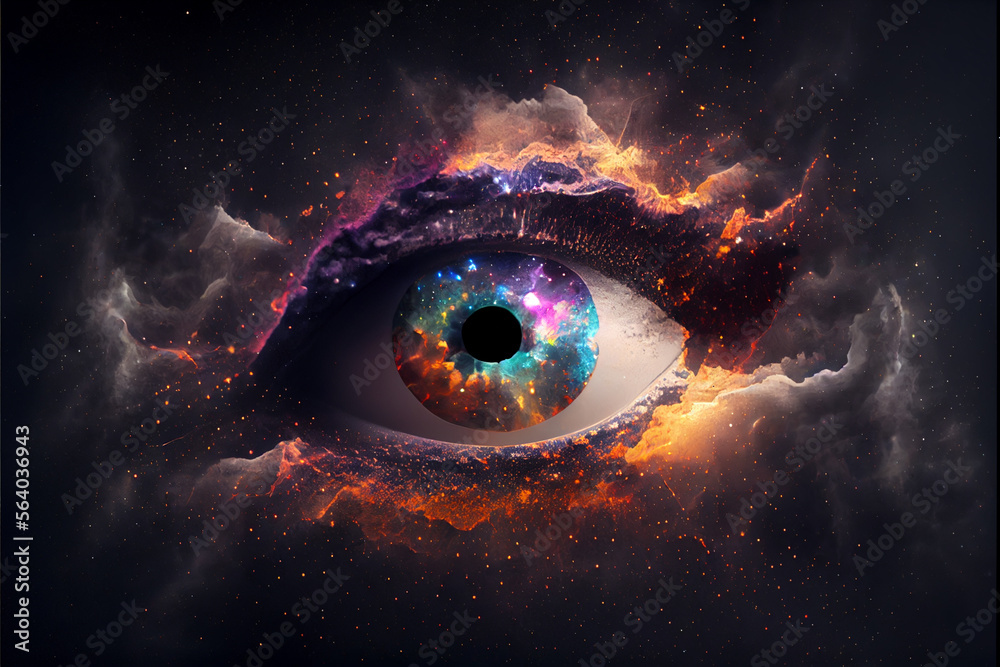 Aufkleber close up abstract eye concept looking on a nebula dust in infinite space background