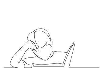continuous line drawing vector illustration with FULLY EDITABLE STROKE of boy reading book