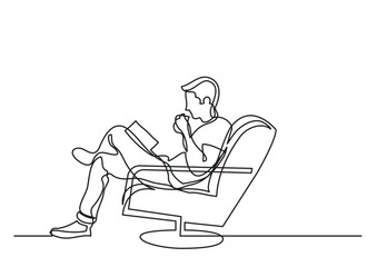 one line drawing man sitting in arm chair reading