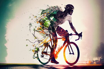 multi exposure cycling themed illustration, generative ai